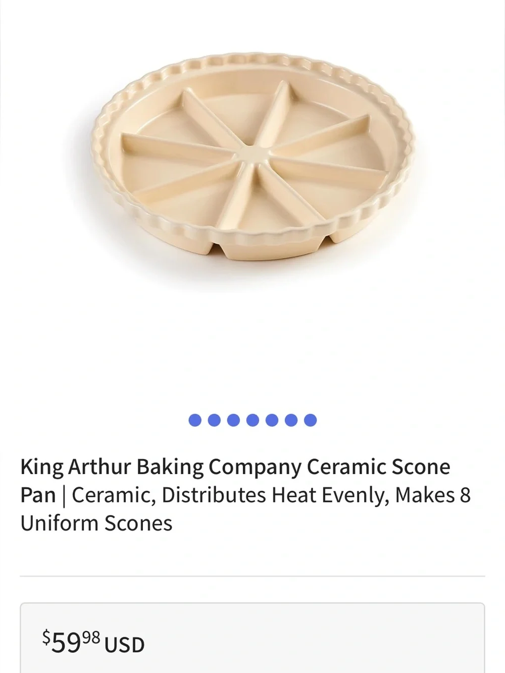 King Arthur Baking Scone Plate. 11” Creamy Yellow color.